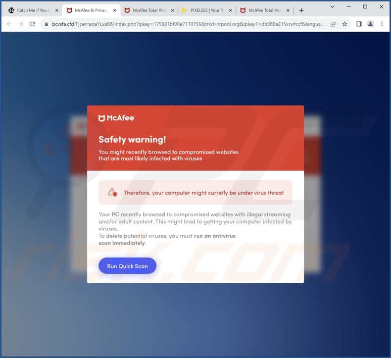 McAfee - You Might Recently Browsed To Compromised Websites scam
