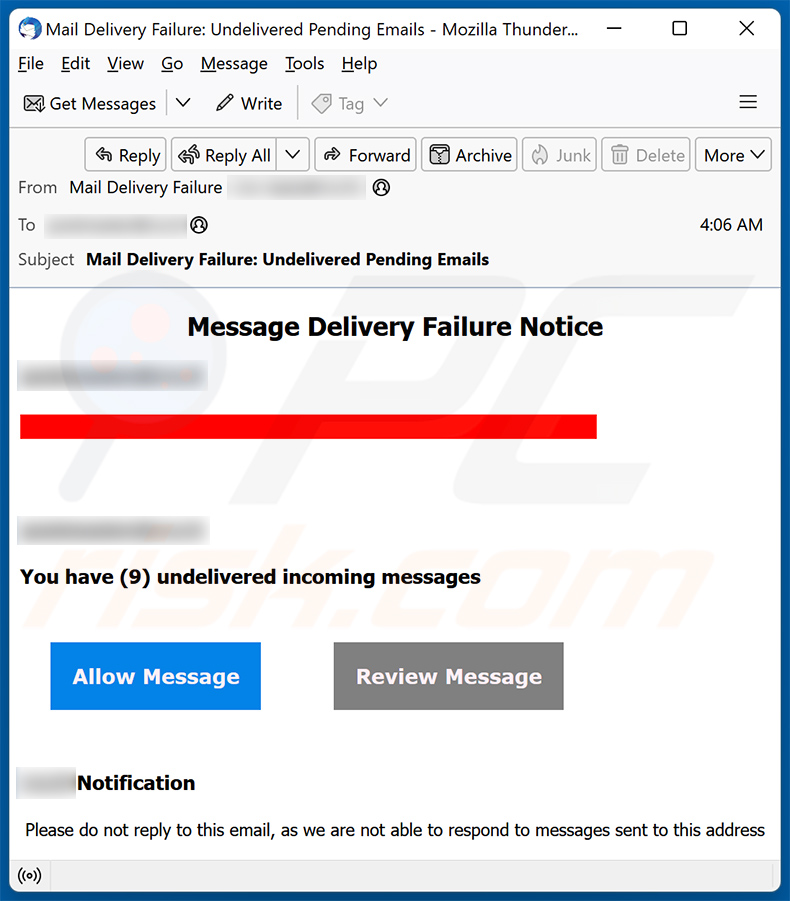 Message Delivery Failure Notice email scam (2023-11-23)
