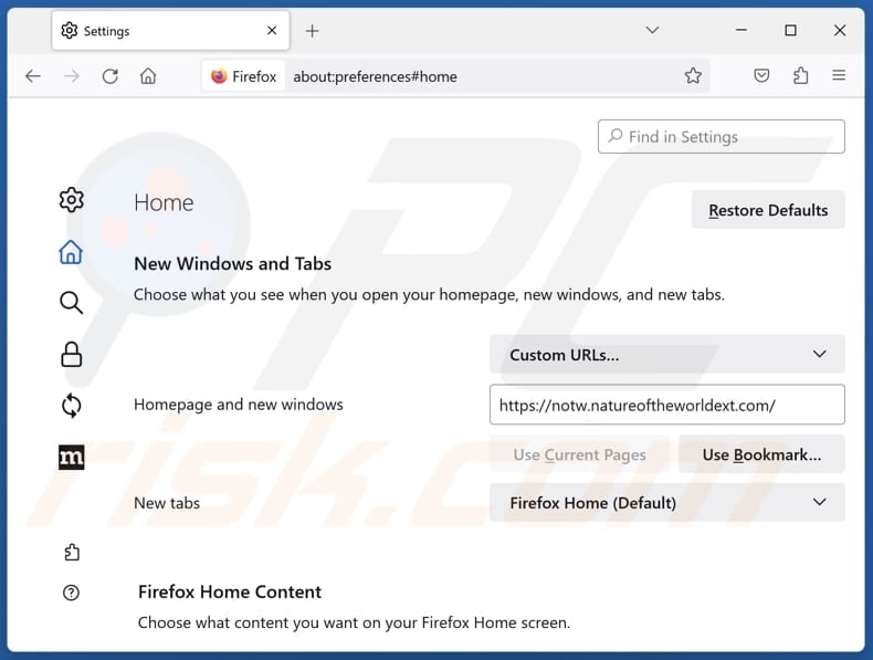 Removing notw.natureoftheworldext.com from Mozilla Firefox homepage