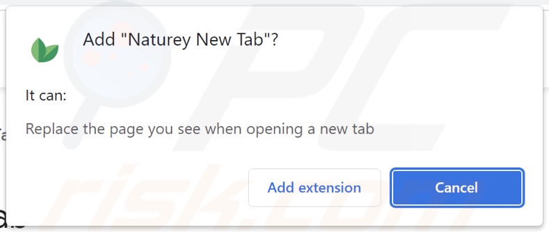 Naturey New Tab browser hijacker asking for permissions