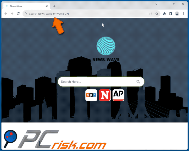 News-Wave browser hijacker redirecting to Bing (GIF)