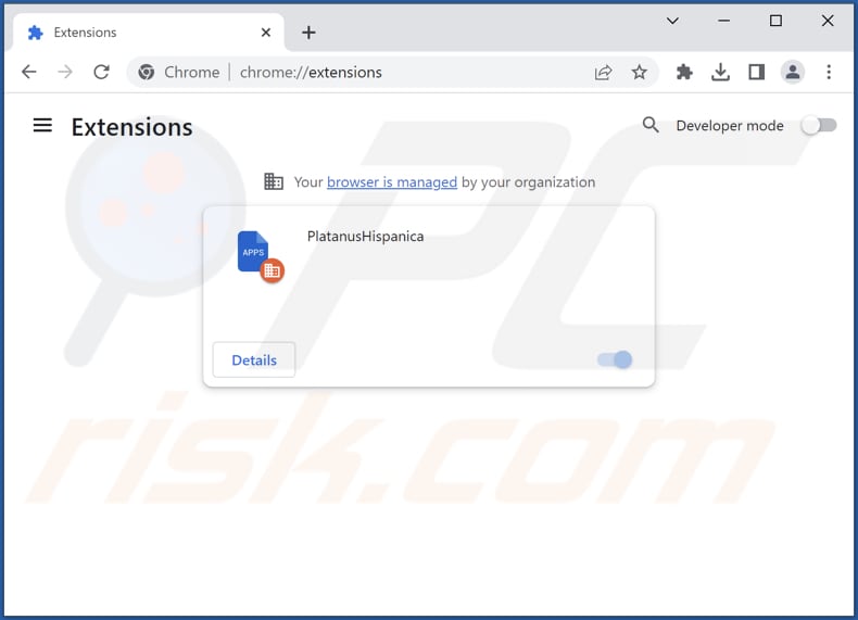 Removing PlatanusHispanica malicious extension from Google Chrome step 2
