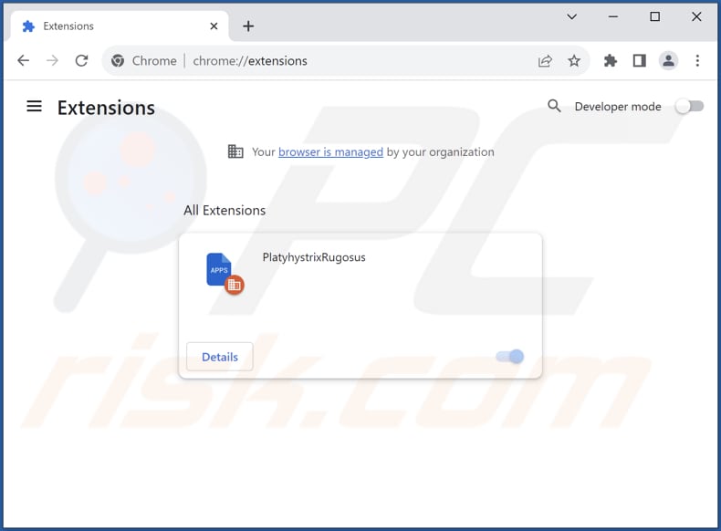 Removing PlatyhystrixRugosus malicious extension from Google Chrome step 2