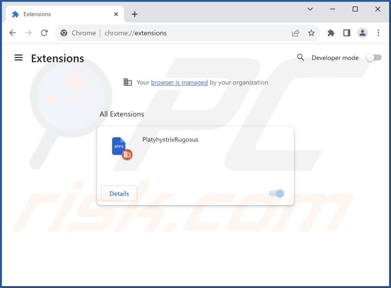 Removing PlatyhystrixRugosus malicious extension from Google Chrome step 2