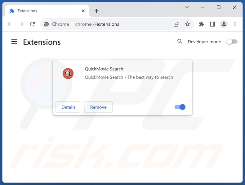 Removing search.quickmovietab.com related Google Chrome extensions