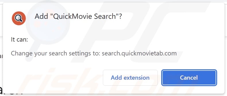 QuickMovie Search browser hijacker asking for permissions
