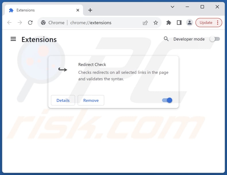 Removing Redirect Check adware from Google Chrome step 2