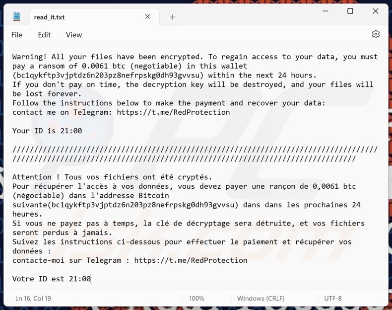 RedProtection ransomware ransom note (read_it.txt)