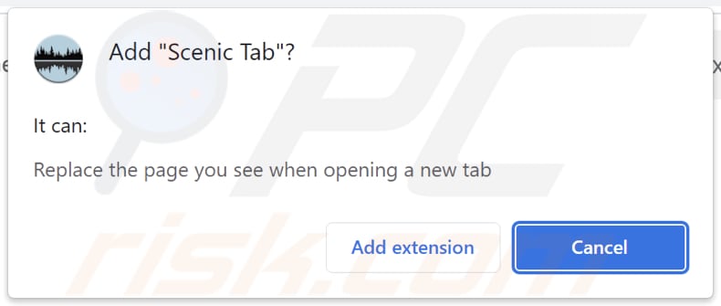 Scenic Tab browser hijacker asking for permissions