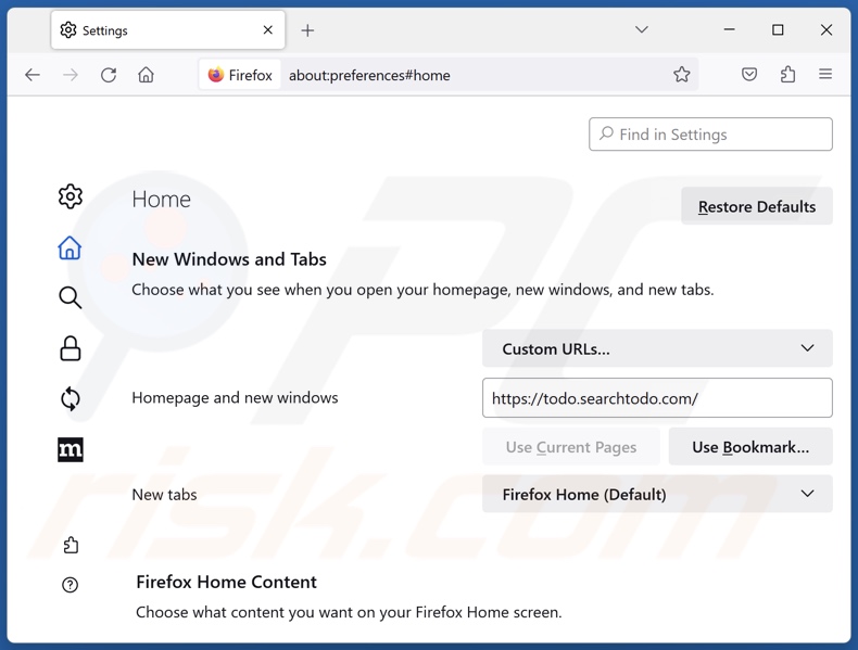 Removing todo.searchtodo.com from Mozilla Firefox homepage