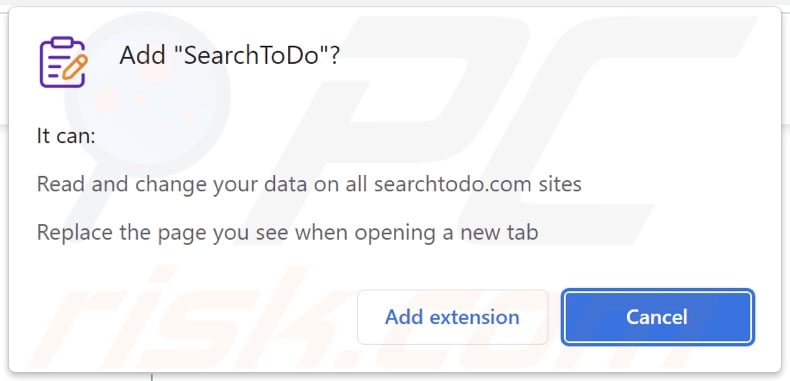 SearchToDo browser hijacker asking for permissions