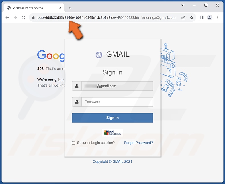 Server Warning scam email promoted phishing site