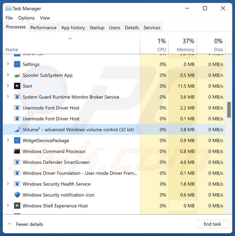 SpaceRaces running in Task Manager as advanced Windows volume control