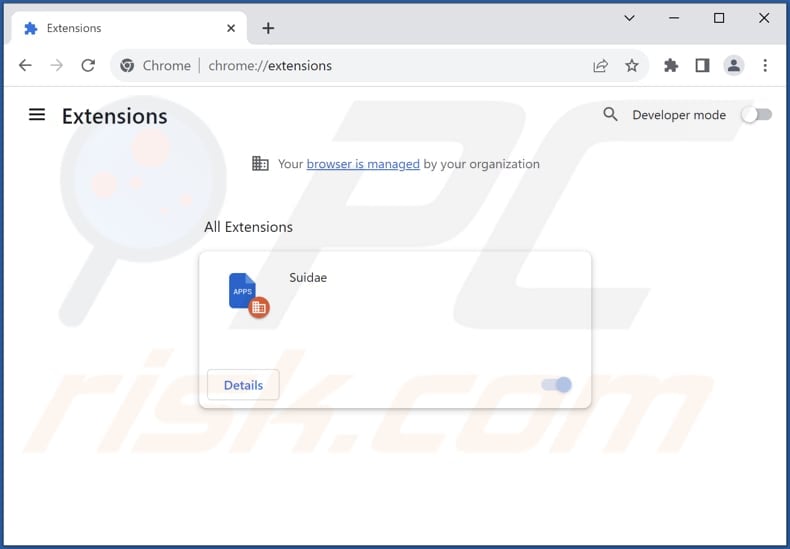 Removing Suidae malicious extension from Google Chrome step 2