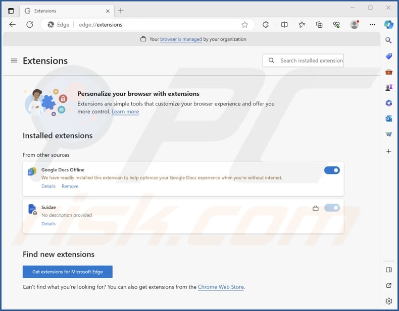 Suidae malicious extension on edge browser