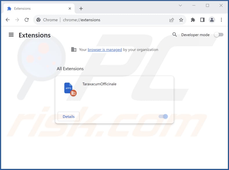 Removing TaraxacumOfficinale malicious extension from Google Chrome step 2