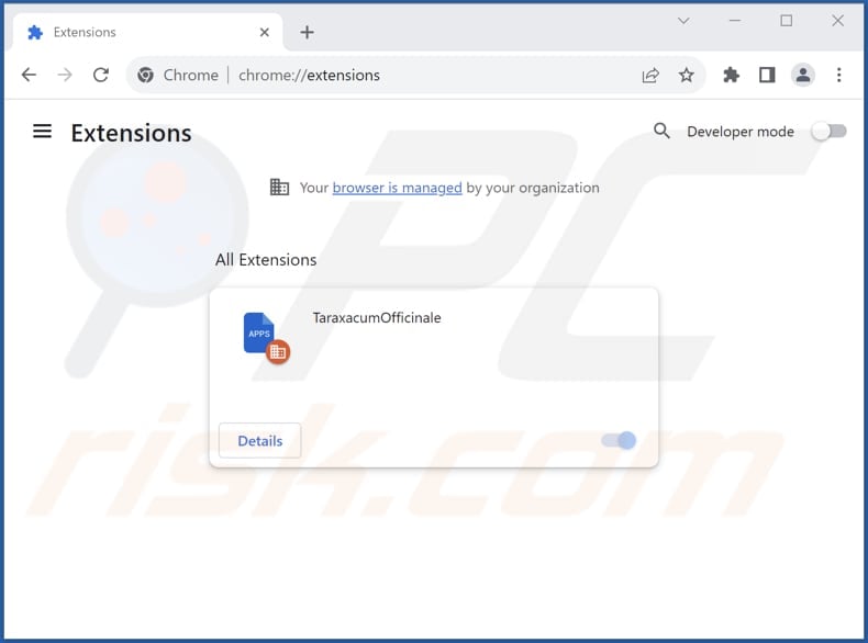 Removing TaraxacumOfficinale malicious extension from Google Chrome step 2