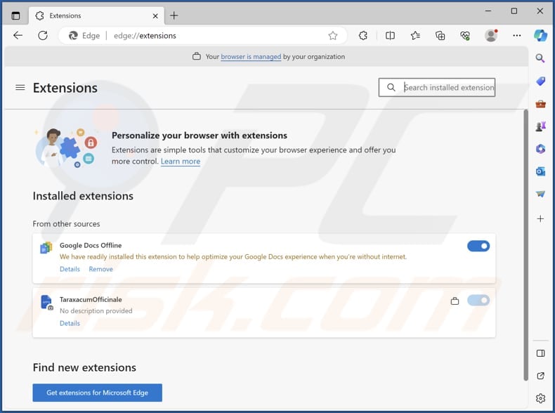 TaraxacumOfficinale malicious extension on Edge