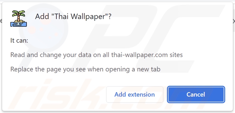 Thai Wallpaper browser hijacker asking for permissions