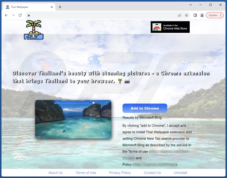 Website used to promote Thai Wallpaper browser hijacker