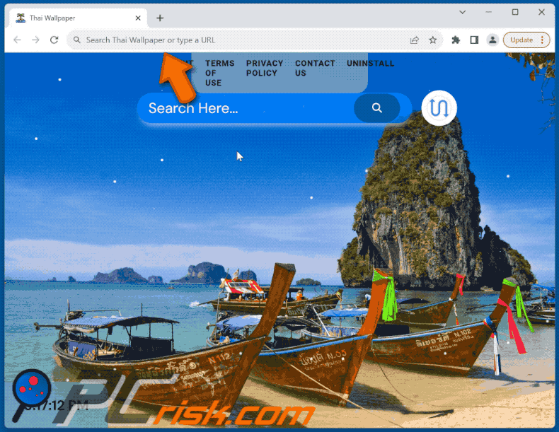 Thai Wallpaper browser hijacker redirecting to Bing (GIF)