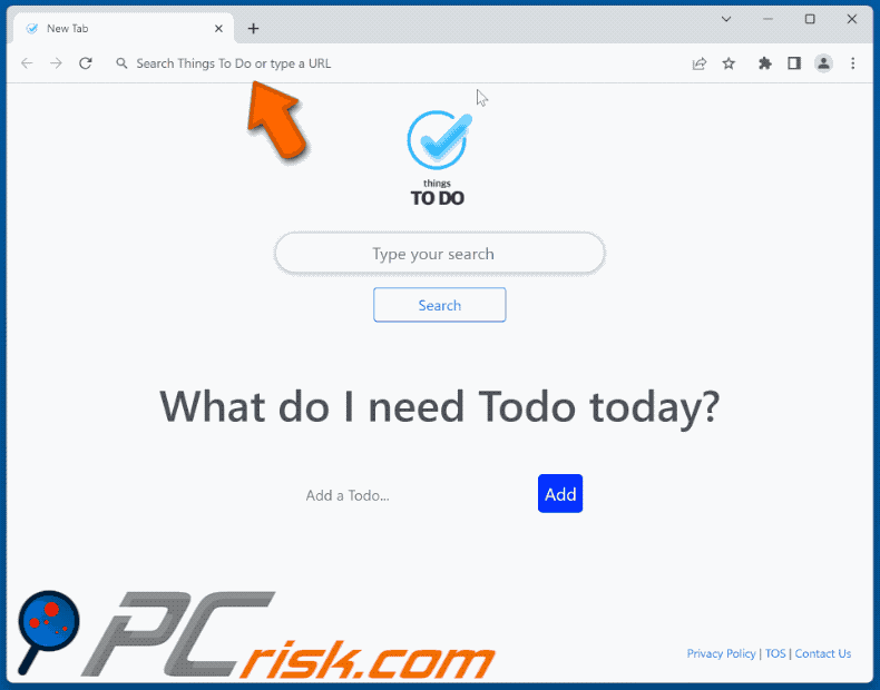 Things To Do browser hijacker redirecting to Bing (GIF)