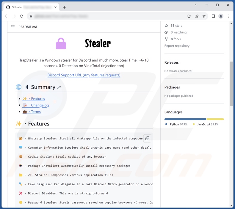 TrapStealer malware promoted on GitHub