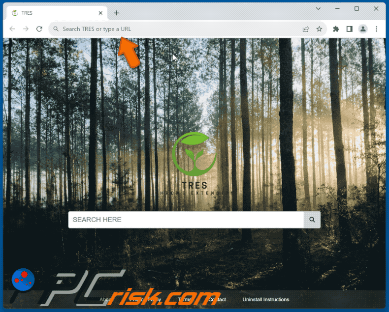 TRES browser hijacker redirecting to Bing (GIF)