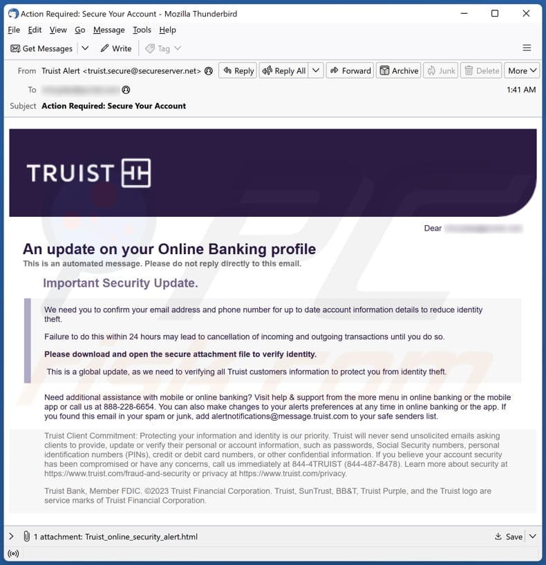 Truist Online Banking Profile email spam campaign