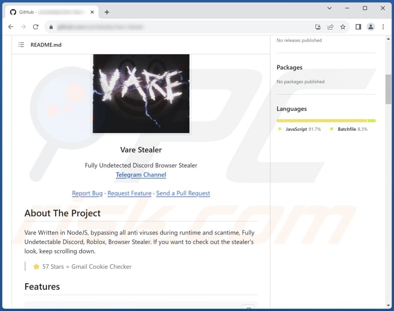 Vare stealer promoted on GitHub
