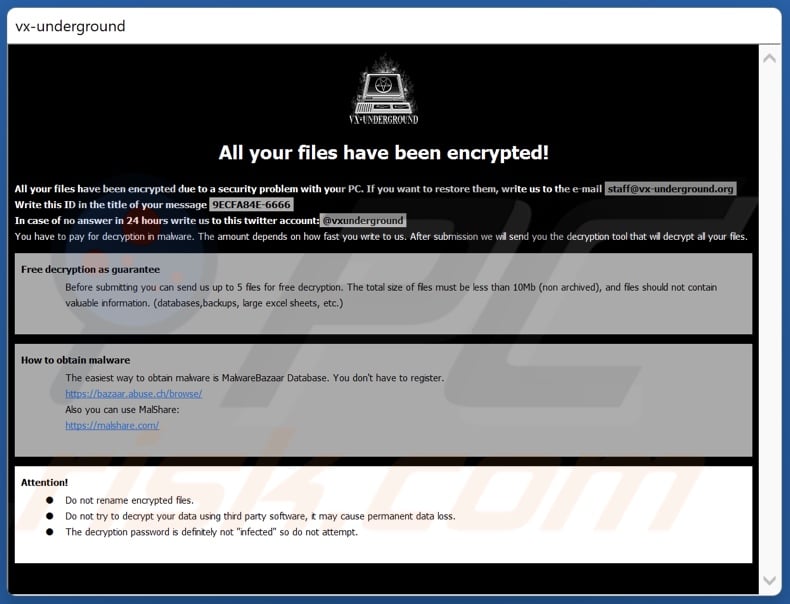 Vx-underground ransomware ransom note (Buy Black Mass Volume II.hta)