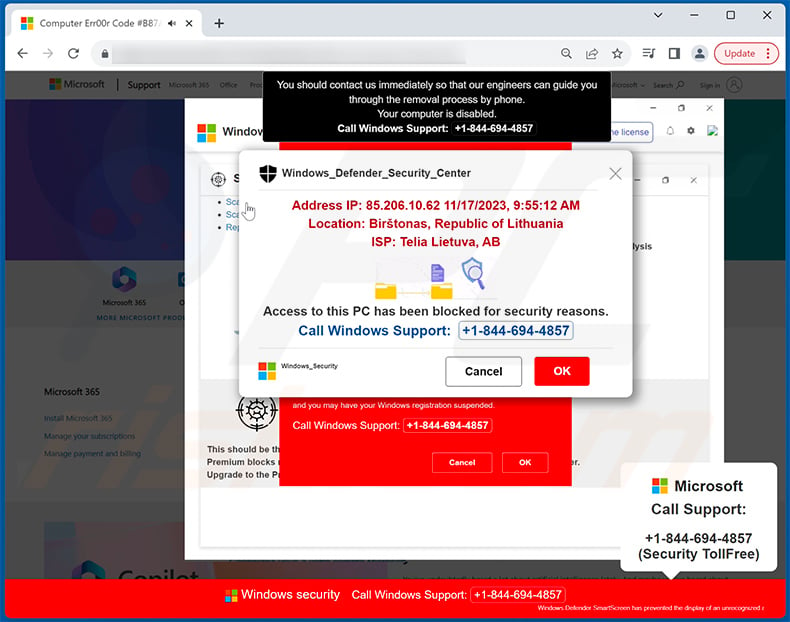 Windows Defender Security Center pop-up scam (2023-11-17 - sample 1)