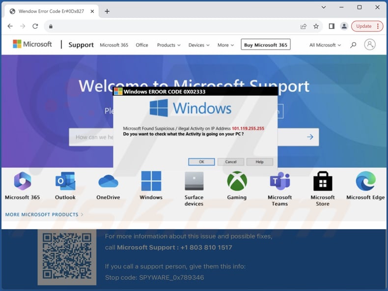 Windows EROOR CODE 0X02333 scam
