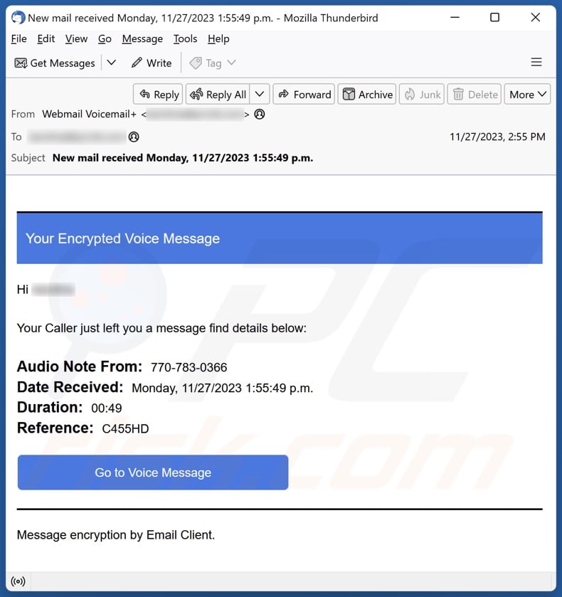 Your Encrypted Voice Message email spam campaign