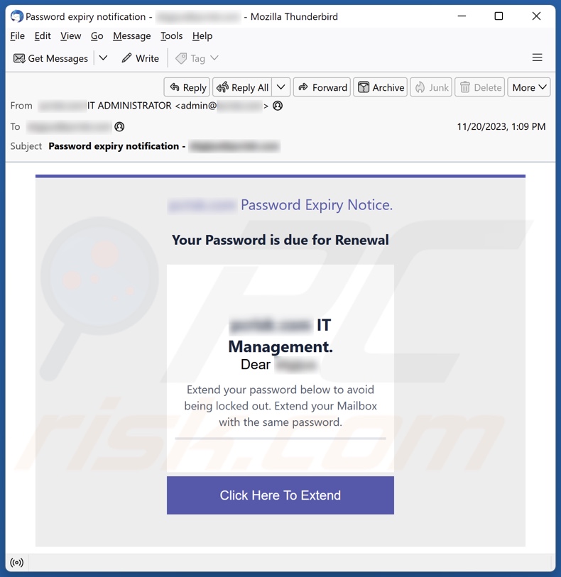 Your Password Is Due For Renewal email spam campaign