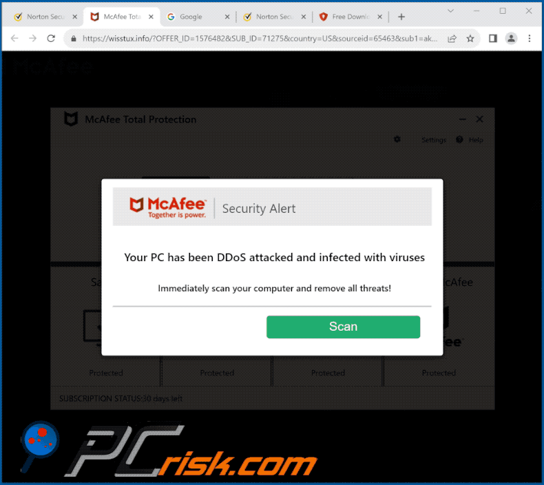 Appearance of Your PC Has Been DDoS Attacked And Infected With Viruses scam (GIF)