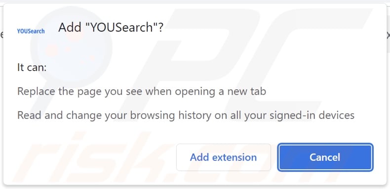YOUSearch browser hijacker asking for permissions