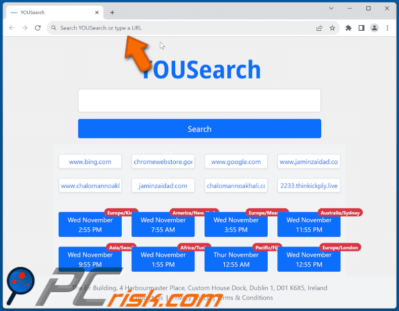 YOUSearch browser hijacker redirecting to Bing (GIF)