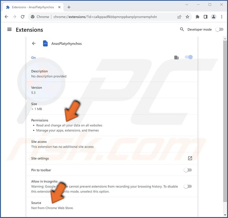 AnasPlatyrhynchos malicious extension app info
