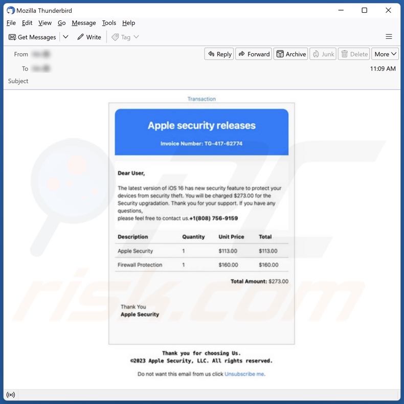 Apple Security Releases email spam campaign