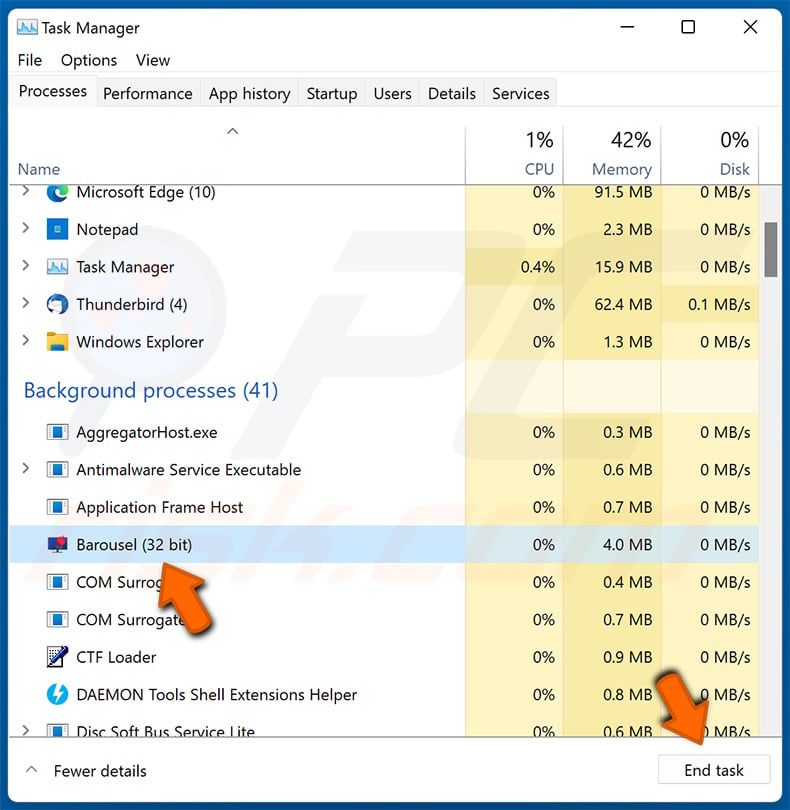 Terminate Barousel using Task Manager