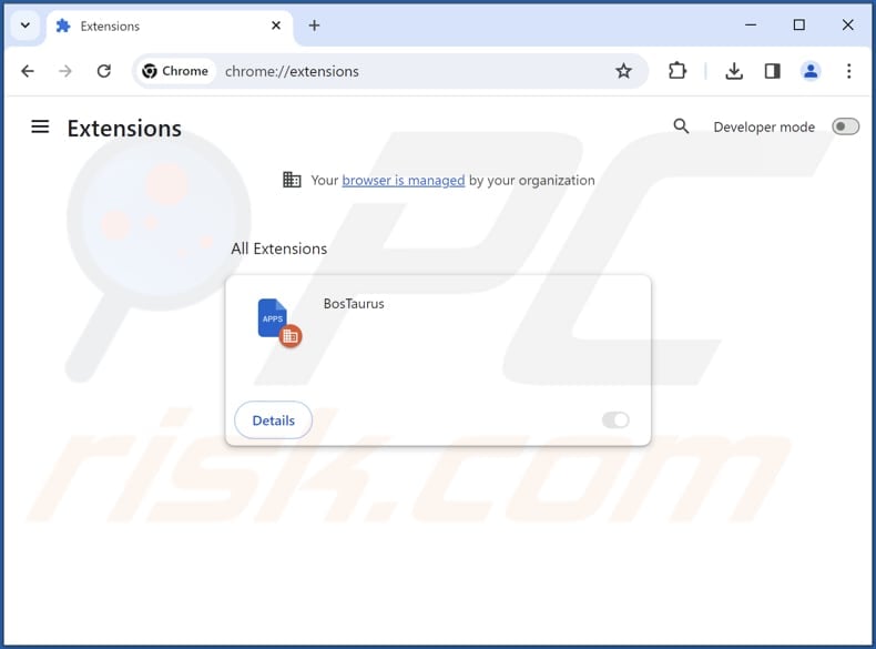 Removing BosTaurus malicious extension from Google Chrome step 2