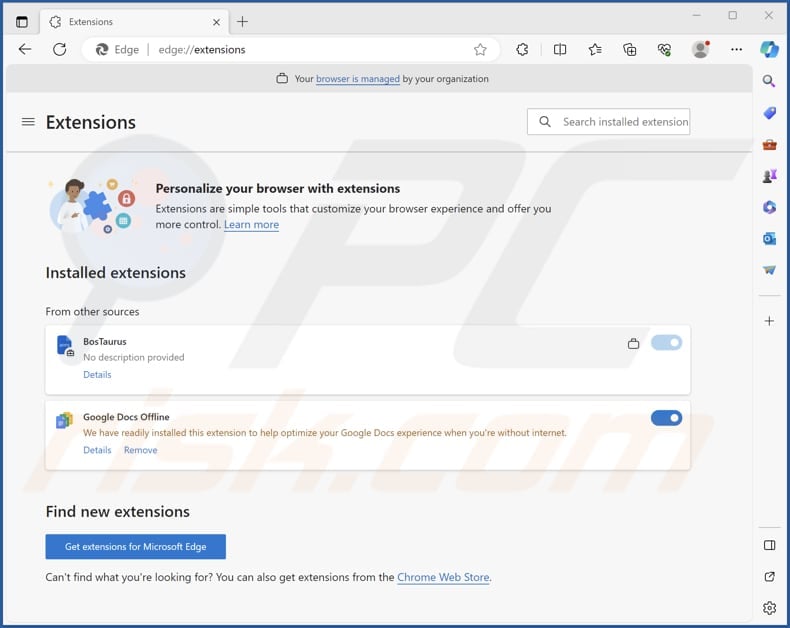 BosTaurus malicious extension on Edge