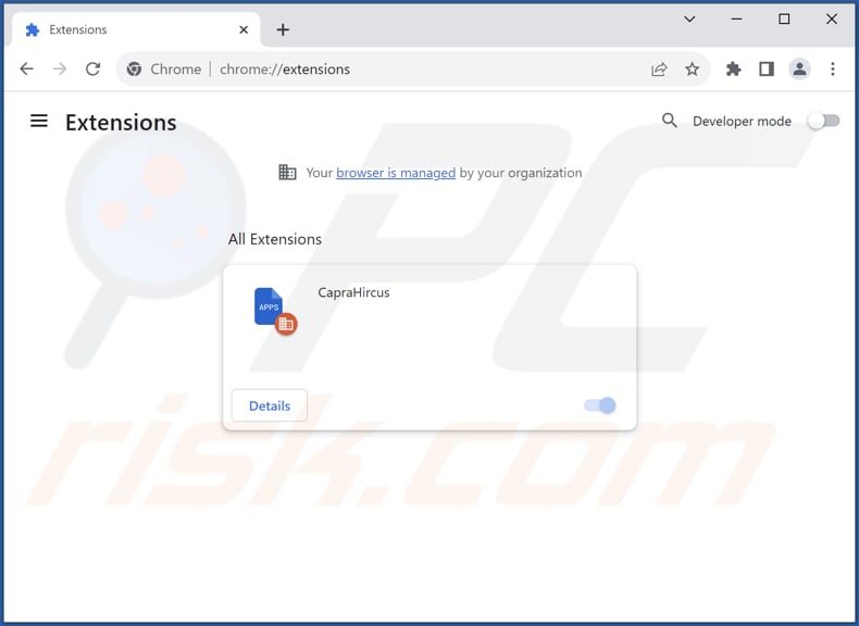 Removing CapraHircus malicious extension from Google Chrome step 2