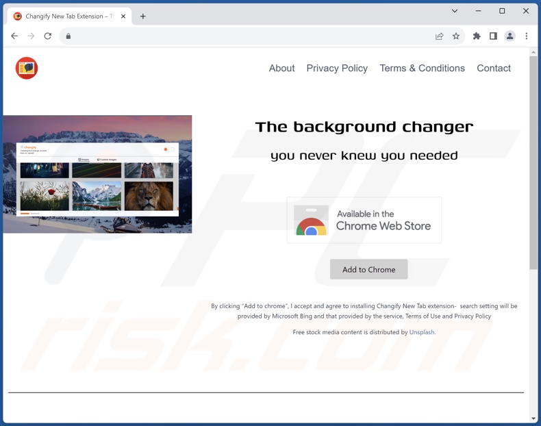 Website used to promote Changify browser hijacker