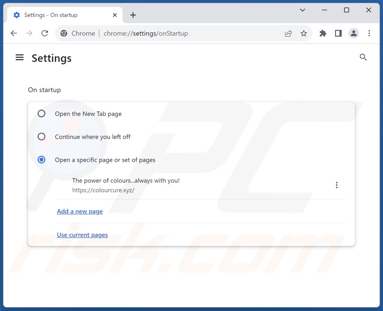 Removing colourcure.xyz from Google Chrome homepage