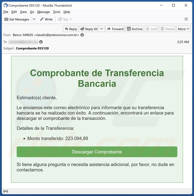 Comprobante de Transferencia Bancaria malspam