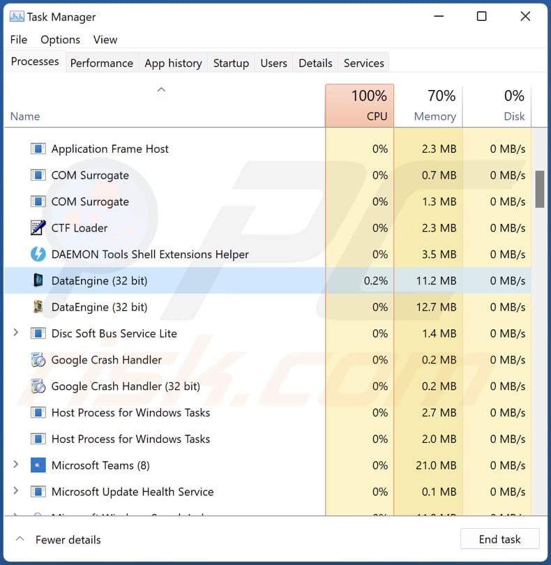 DataEngine malware running in Task Manager