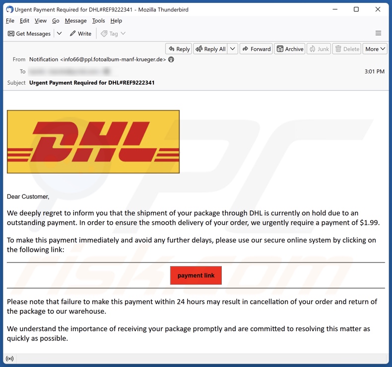 DHL - Outstanding Payment email spam campaign