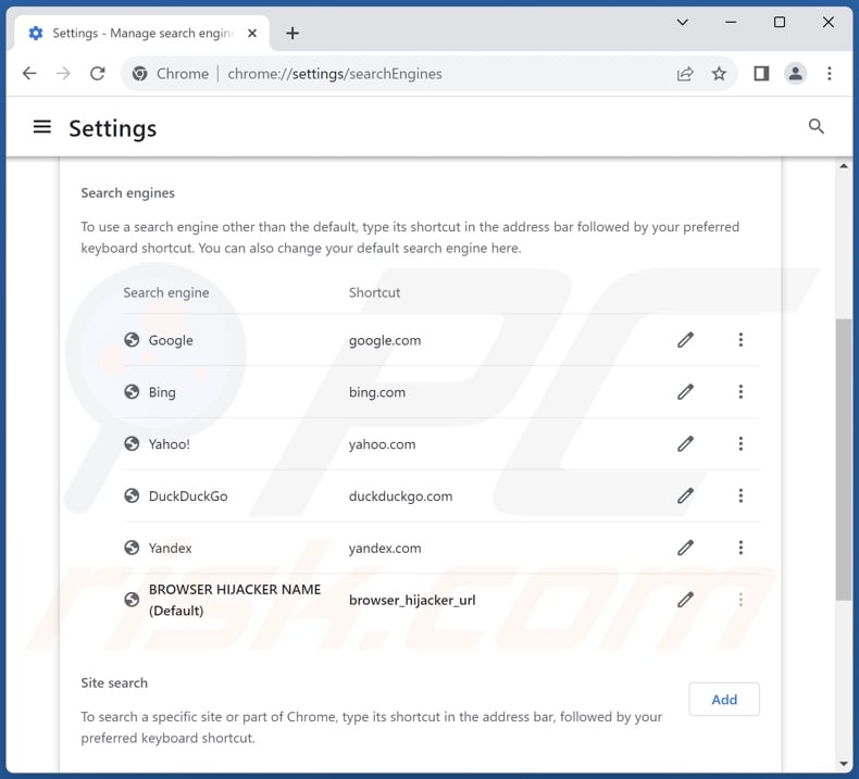 Changing Google Chrome default search engine